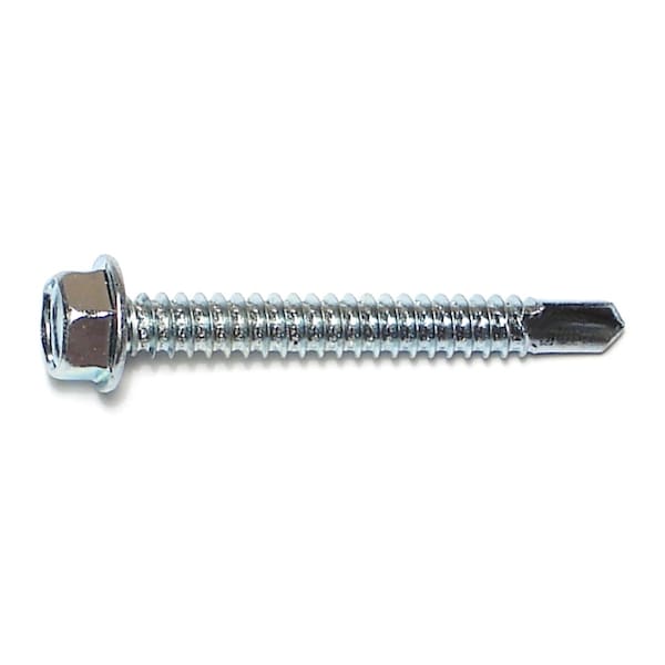 Self-Drilling Screw, #14 x 2 in, Zinc Plated Steel Flange Hex Head External Hex Drive, 100 PK